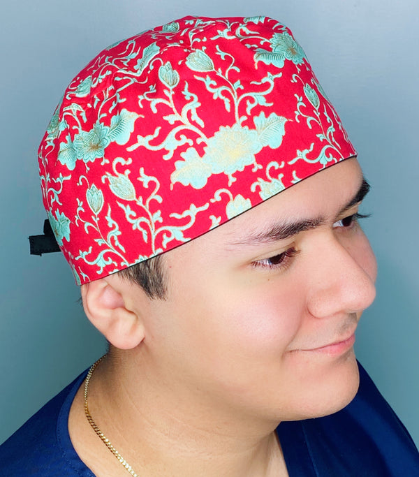 Coral & Aqua Arabesque Mandala Floral Design Unisex Cute Scrub Cap
