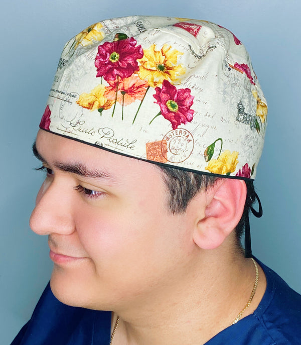 Paris Carte Postale Floral Design Unisex Cute Scrub Cap