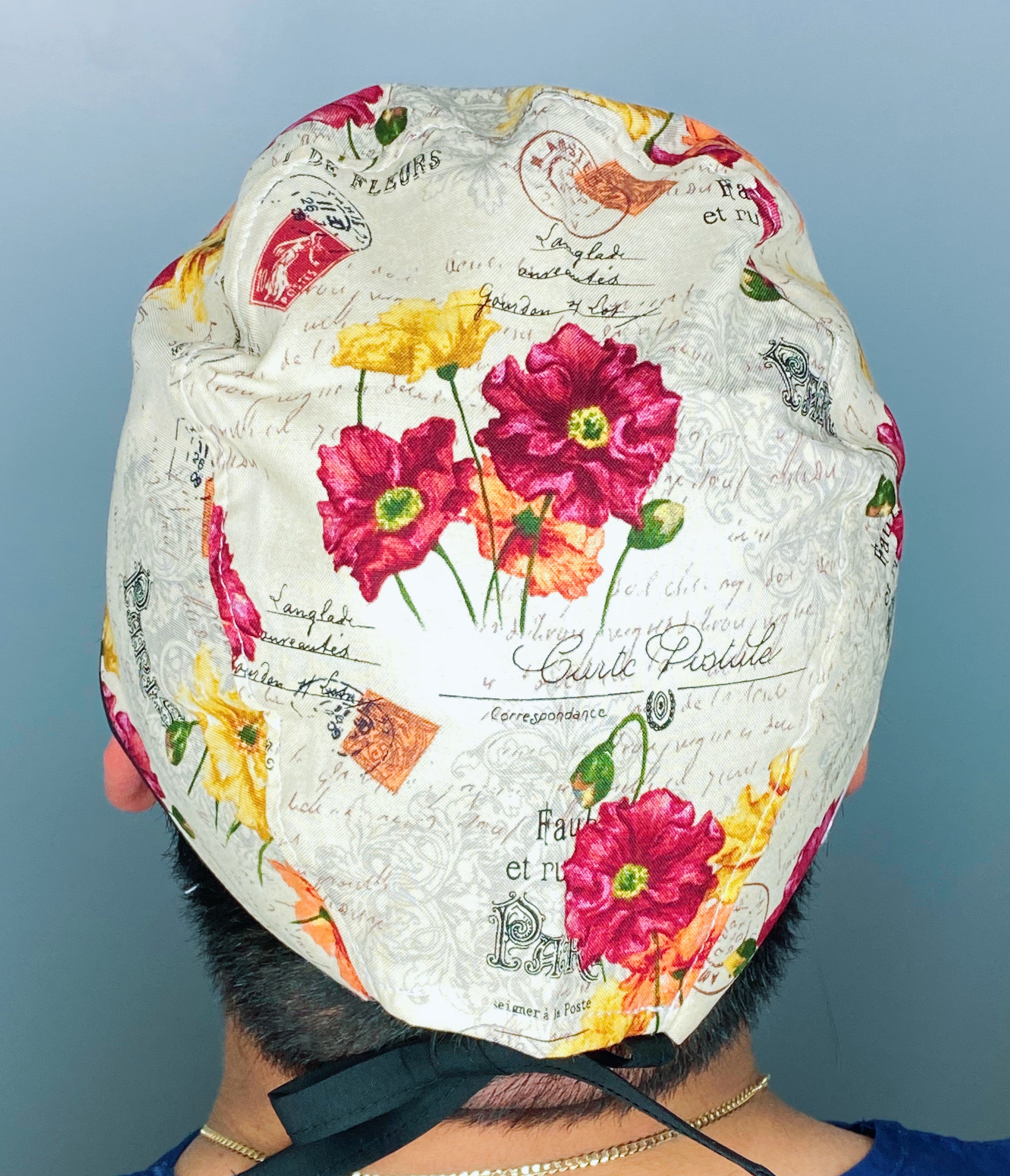 Paris Carte Postale Floral Design Unisex Cute Scrub Cap