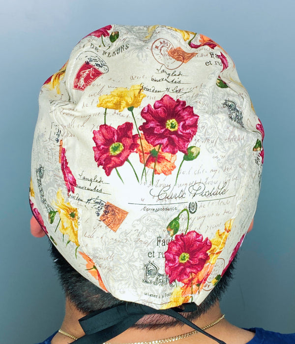 Paris Carte Postale Floral Design Unisex Cute Scrub Cap