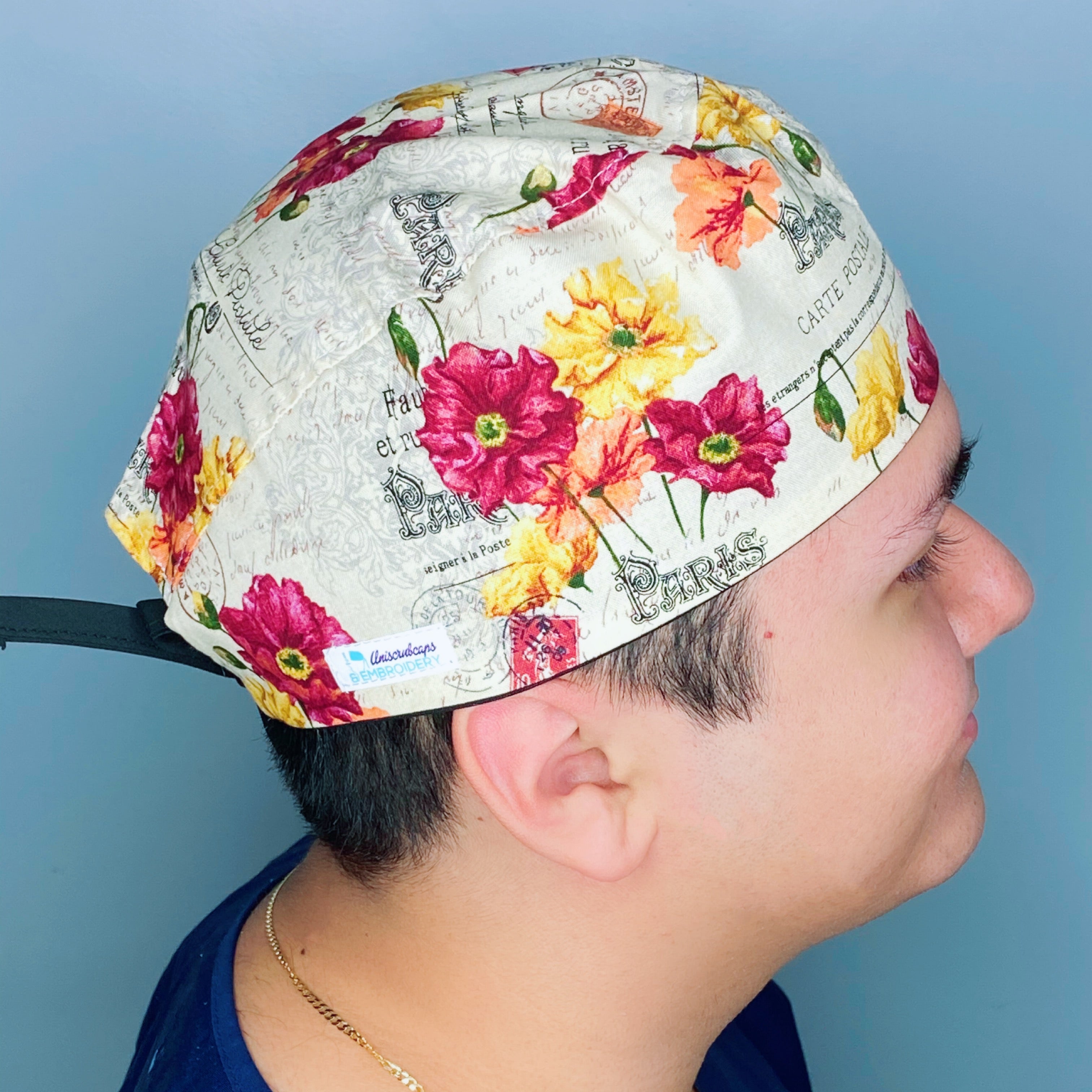 Paris Carte Postale Floral Design Unisex Cute Scrub Cap