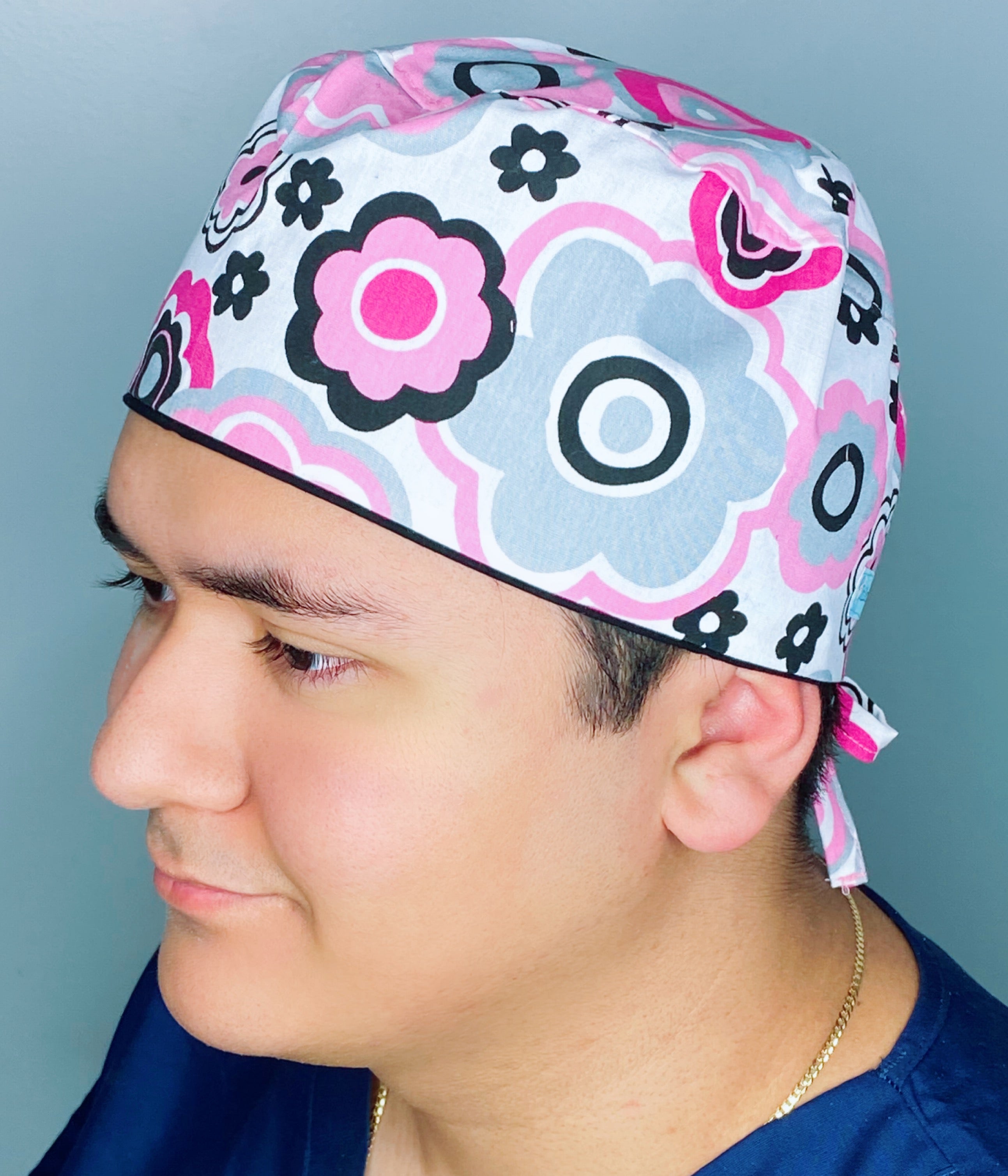 Pink & Grey Floral Design Unisex Cute Scrub Cap