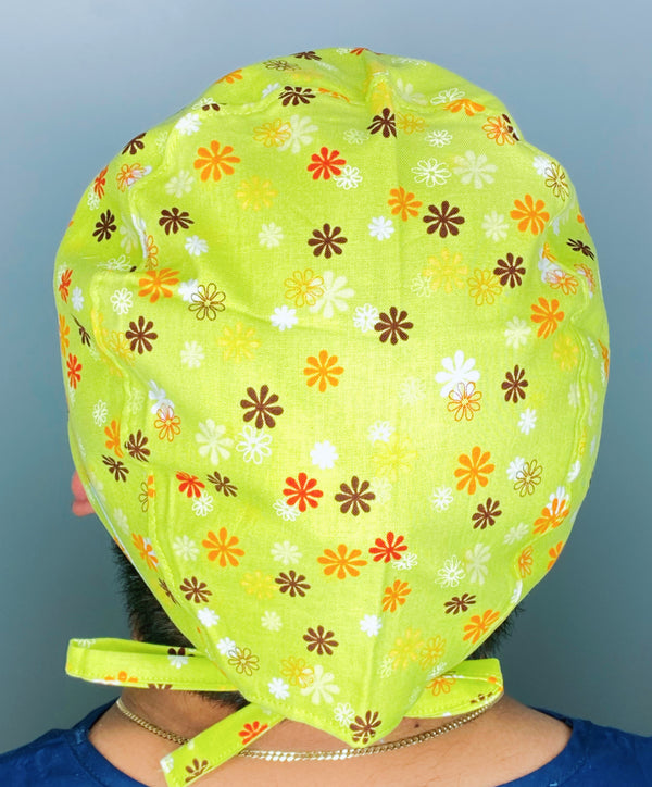 Small Flowers on Green Floral Design Unisex Cute Scrub Cap