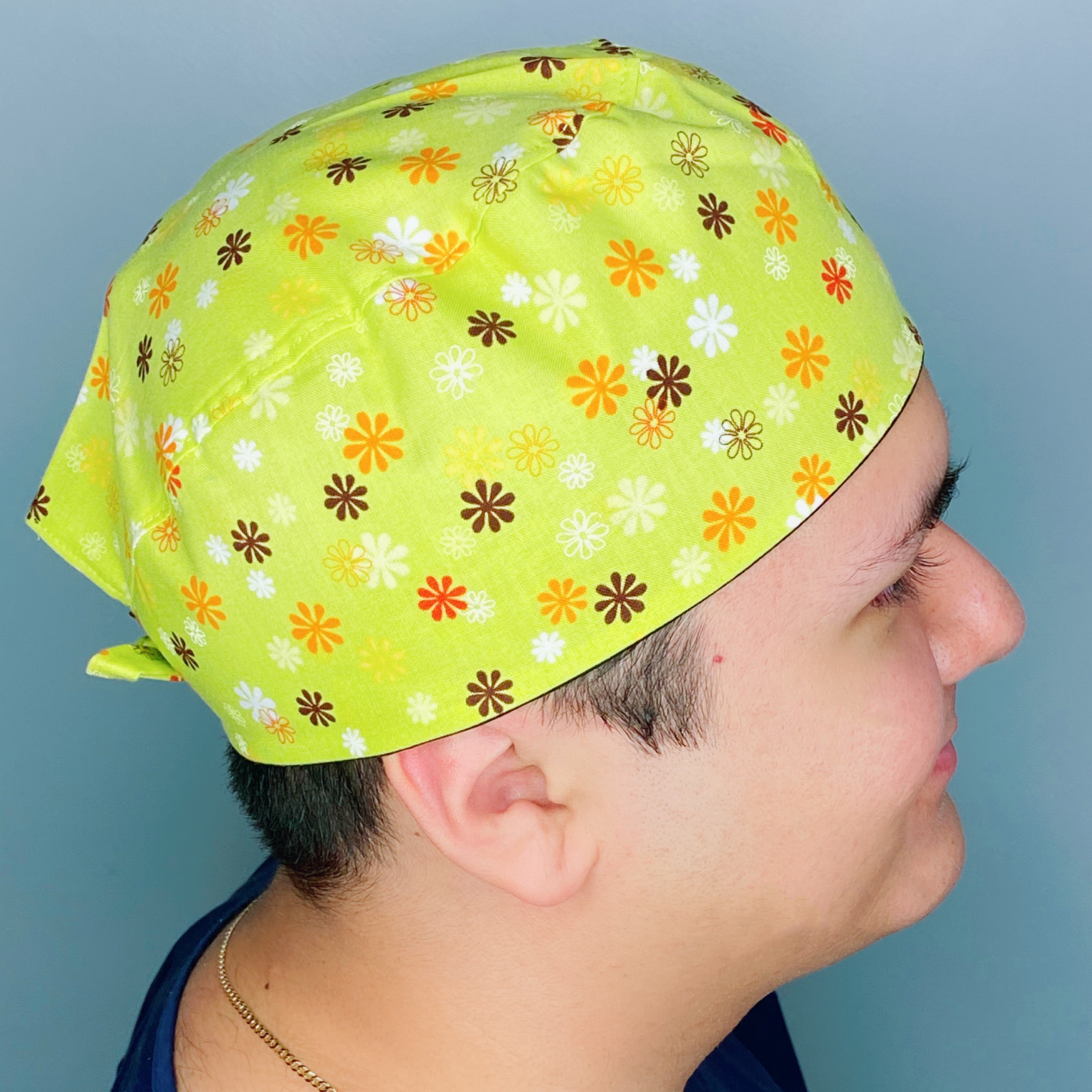 Small Flowers on Green Floral Design Unisex Cute Scrub Cap