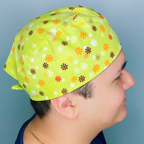 Small Flowers on Green Floral Design Unisex Cute Scrub Cap