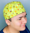 Small Flowers on Green Floral Design Unisex Cute Scrub Cap