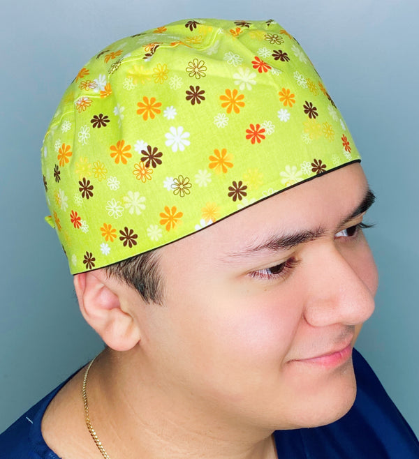 Small Flowers on Green Floral Design Unisex Cute Scrub Cap