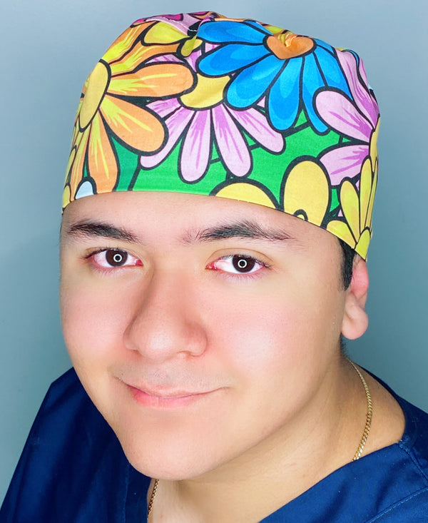 Big Colorful Daisies Floral Design Unisex Cute Scrub Cap