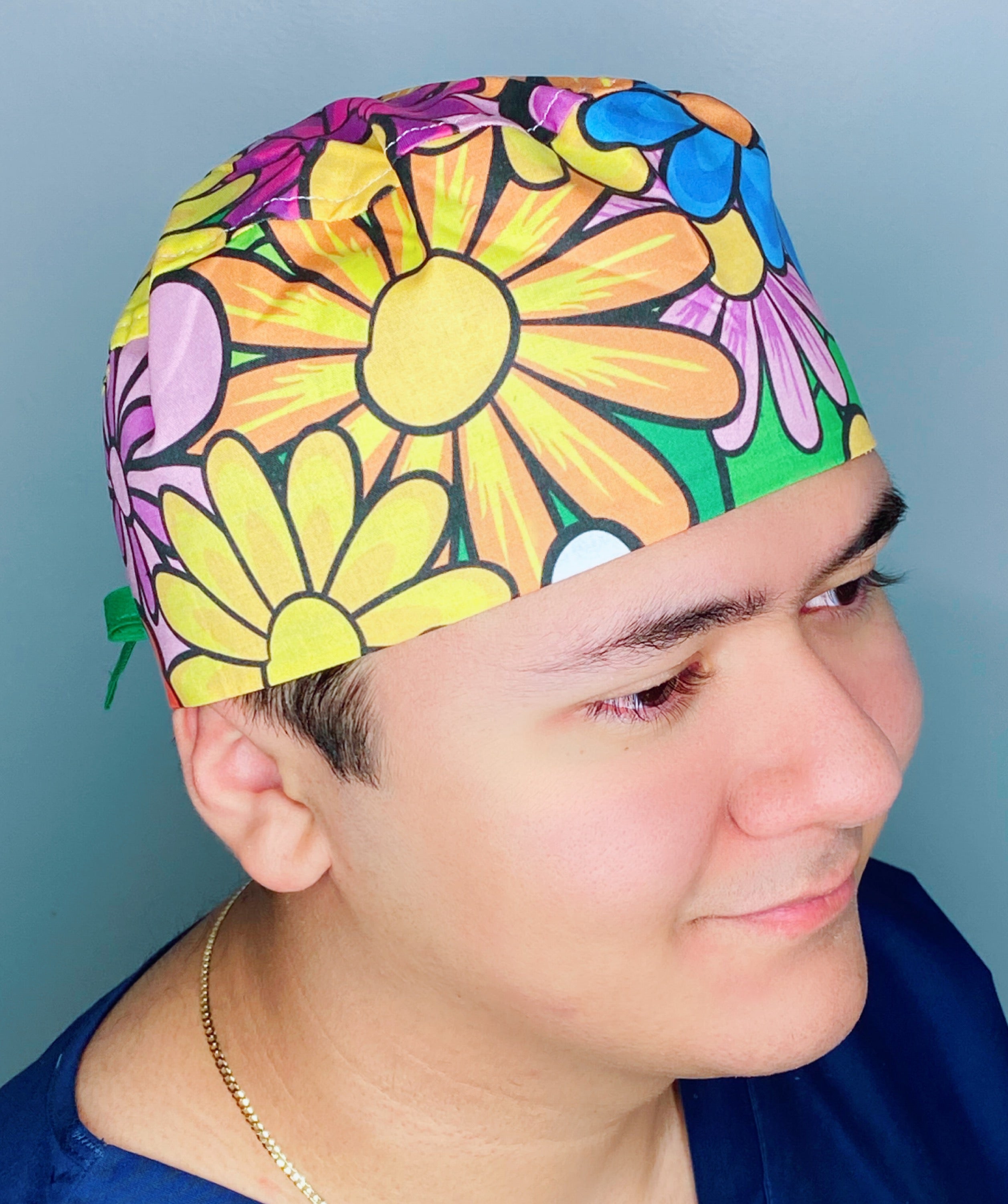 Big Colorful Daisies Floral Design Unisex Cute Scrub Cap