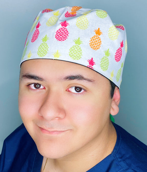 Colorful Pineapples on White Unisex Food Scrub Cap