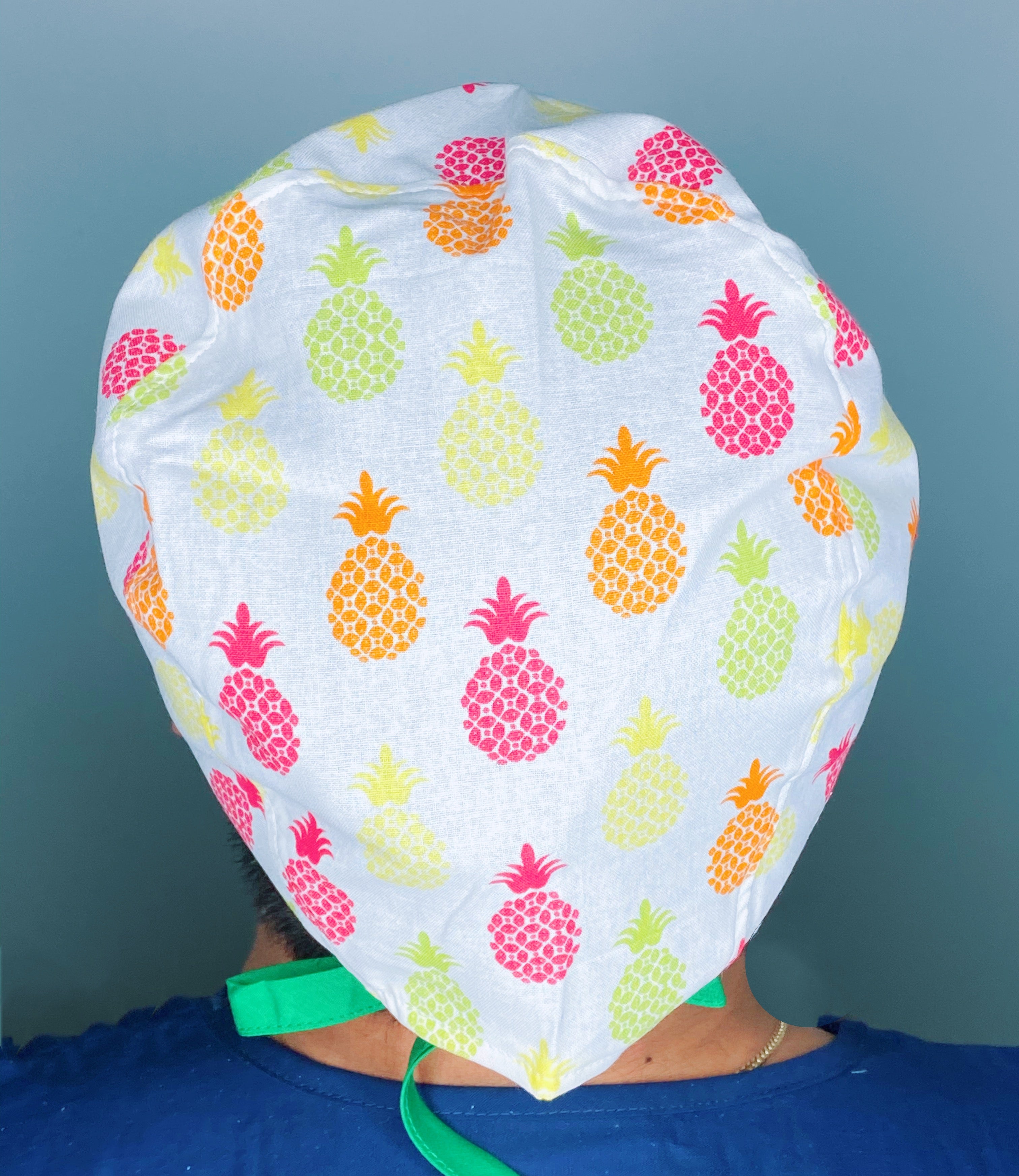 Colorful Pineapples on White Unisex Food Scrub Cap