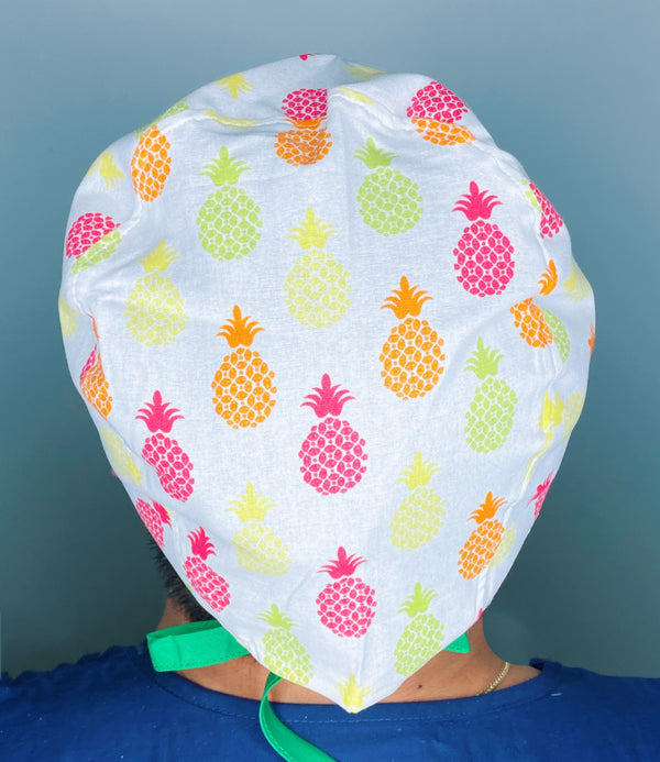 Colorful Pineapples on White Unisex Food Scrub Cap