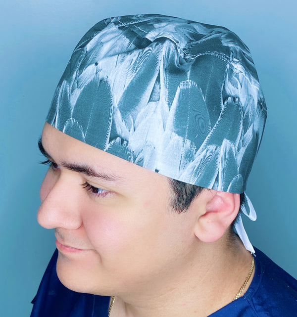 Black and White Feathers Unisex Animal Scrub Cap