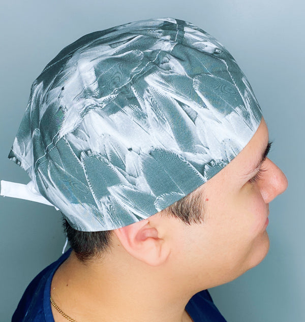 Black and White Feathers Unisex Animal Scrub Cap