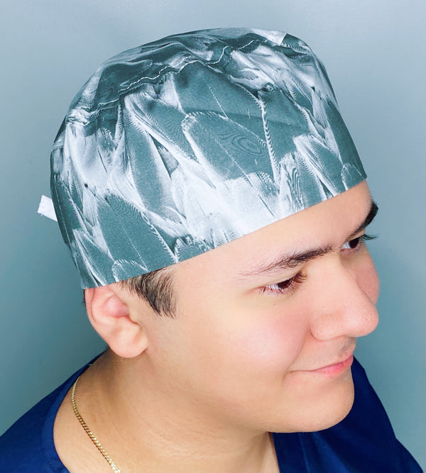 Black and White Feathers Unisex Animal Scrub Cap