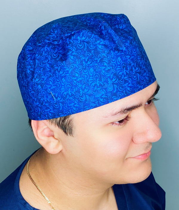 Blue Arabesque Mandala Floral Design Unisex Cute Scrub Cap
