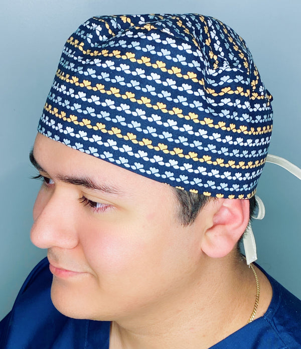 Small Lotus Flowers on Navy Blue Floral Design Unisex Cute Scrub Cap