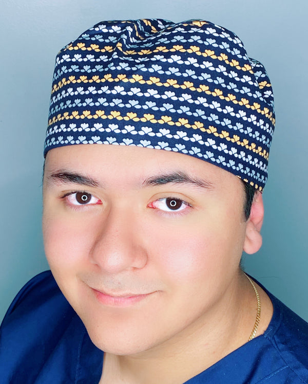 Small Lotus Flowers on Navy Blue Floral Design Unisex Cute Scrub Cap