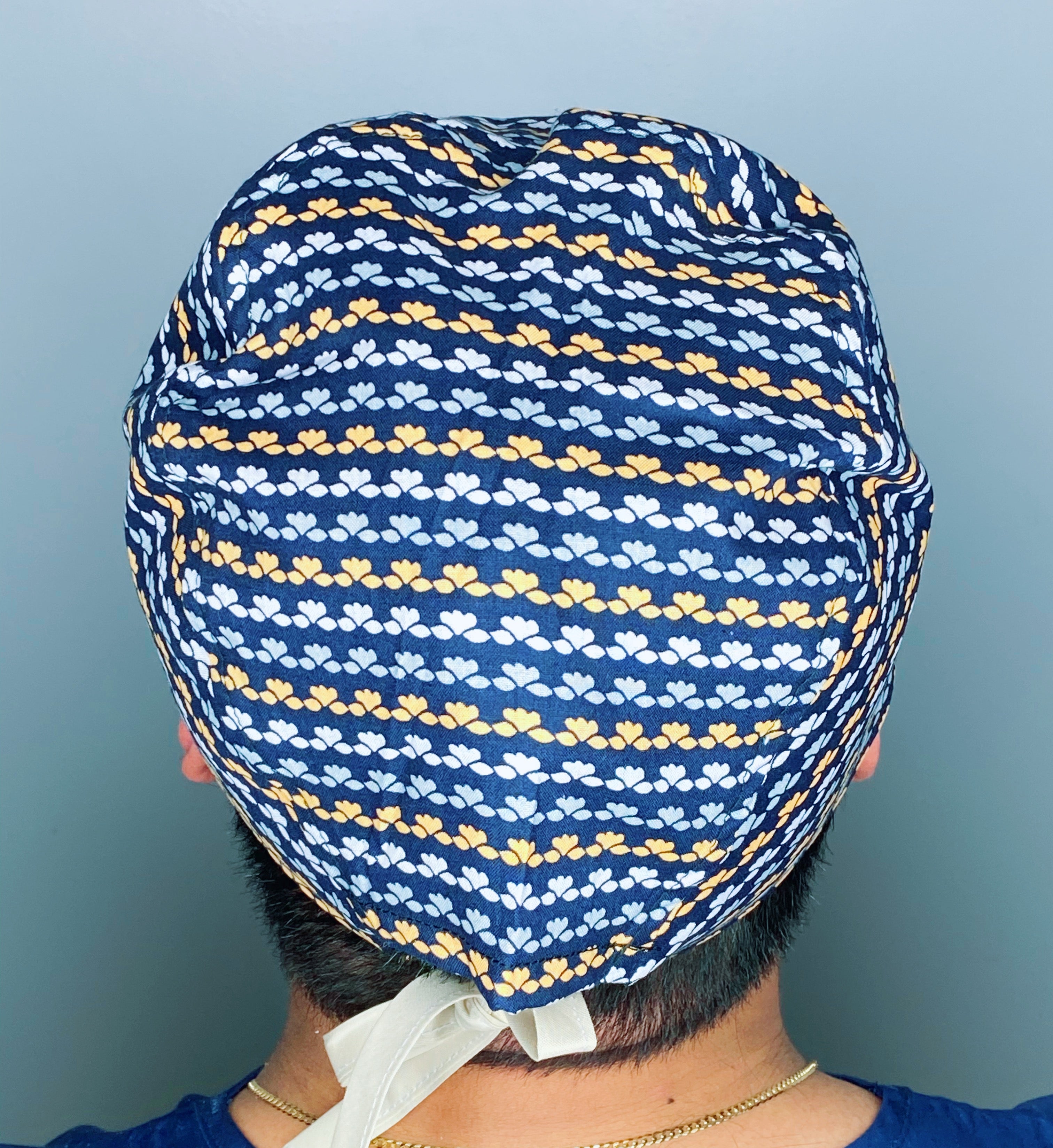 Small Lotus Flowers on Navy Blue Floral Design Unisex Cute Scrub Cap