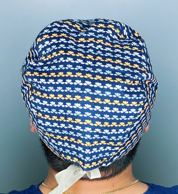 Small Lotus Flowers on Navy Blue Floral Design Unisex Cute Scrub Cap