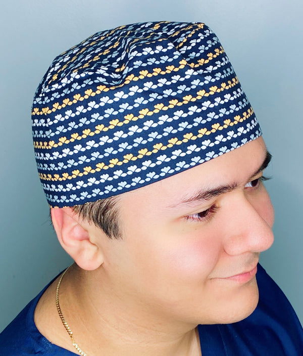 Small Lotus Flowers on Navy Blue Floral Design Unisex Cute Scrub Cap