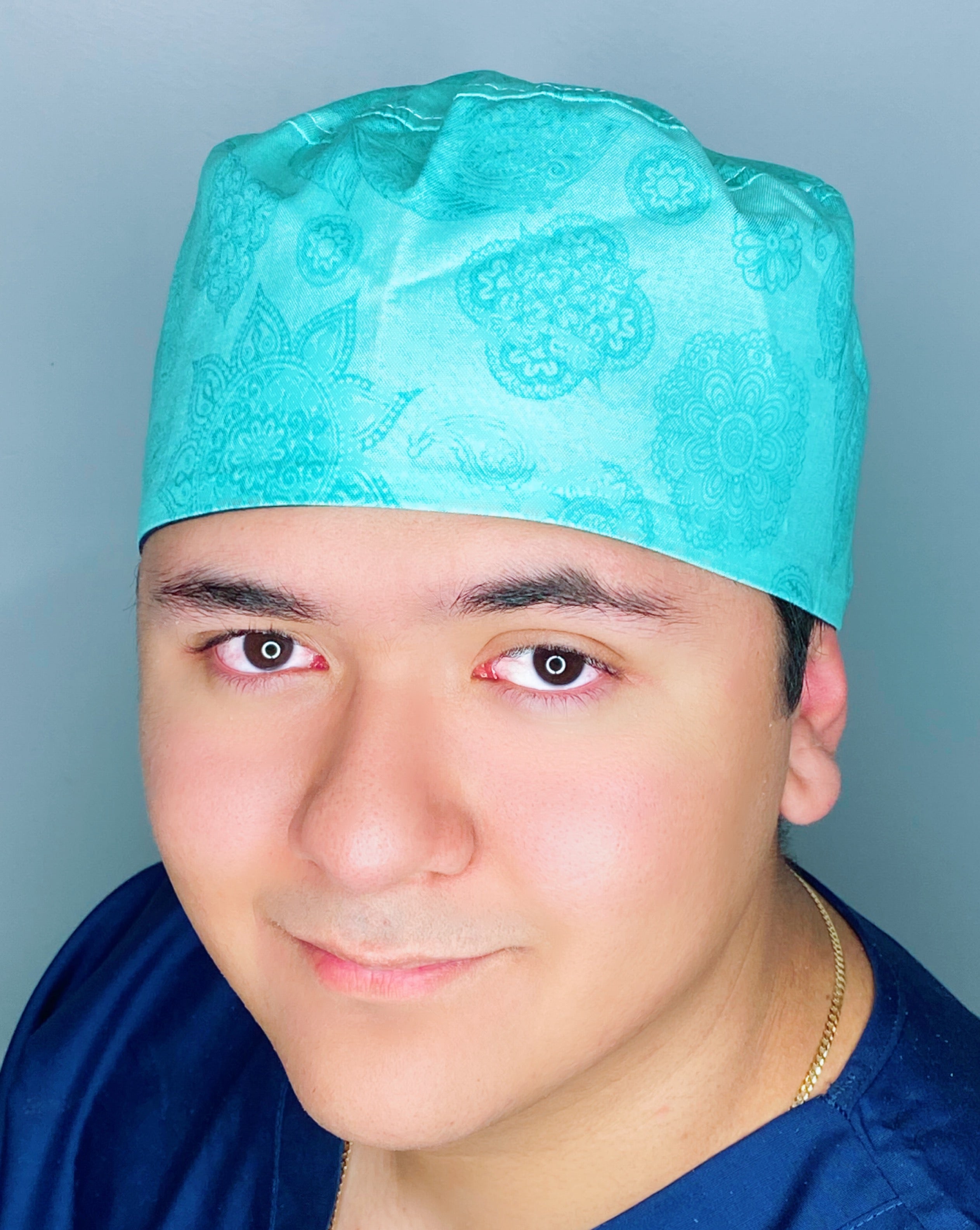 Turquoise Arabesque Mandala Floral Design Unisex Cute Scrub Cap