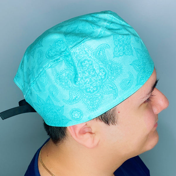 Turquoise Arabesque Mandala Floral Design Unisex Cute Scrub Cap