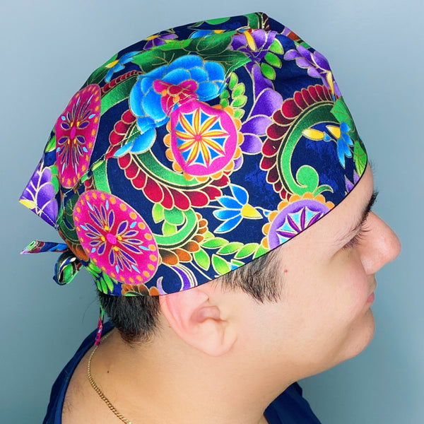 Colorful Metallic Arabesque Mandala Floral Design Unisex Cute Scrub Cap
