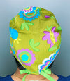 Big Colorful Flowers on Green Floral Design Unisex Cute Scrub Cap
