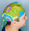 Big Colorful Flowers on Green Floral Design Unisex Cute Scrub Cap