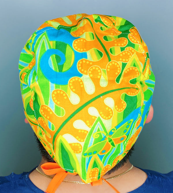 Leaf Orange & Green Floral Design Unisex Cute Scrub Cap