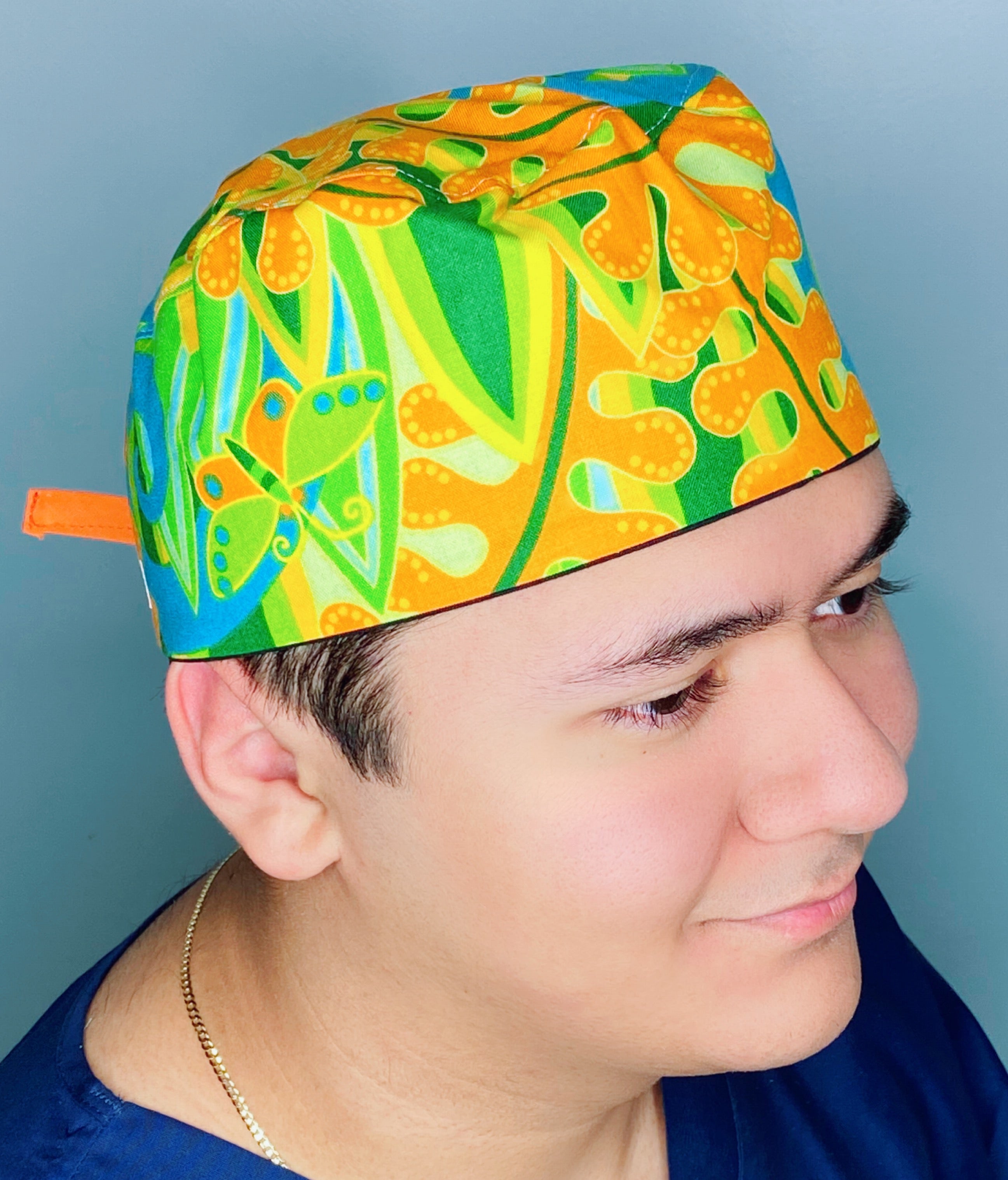 Leaf Orange & Green Floral Design Unisex Cute Scrub Cap