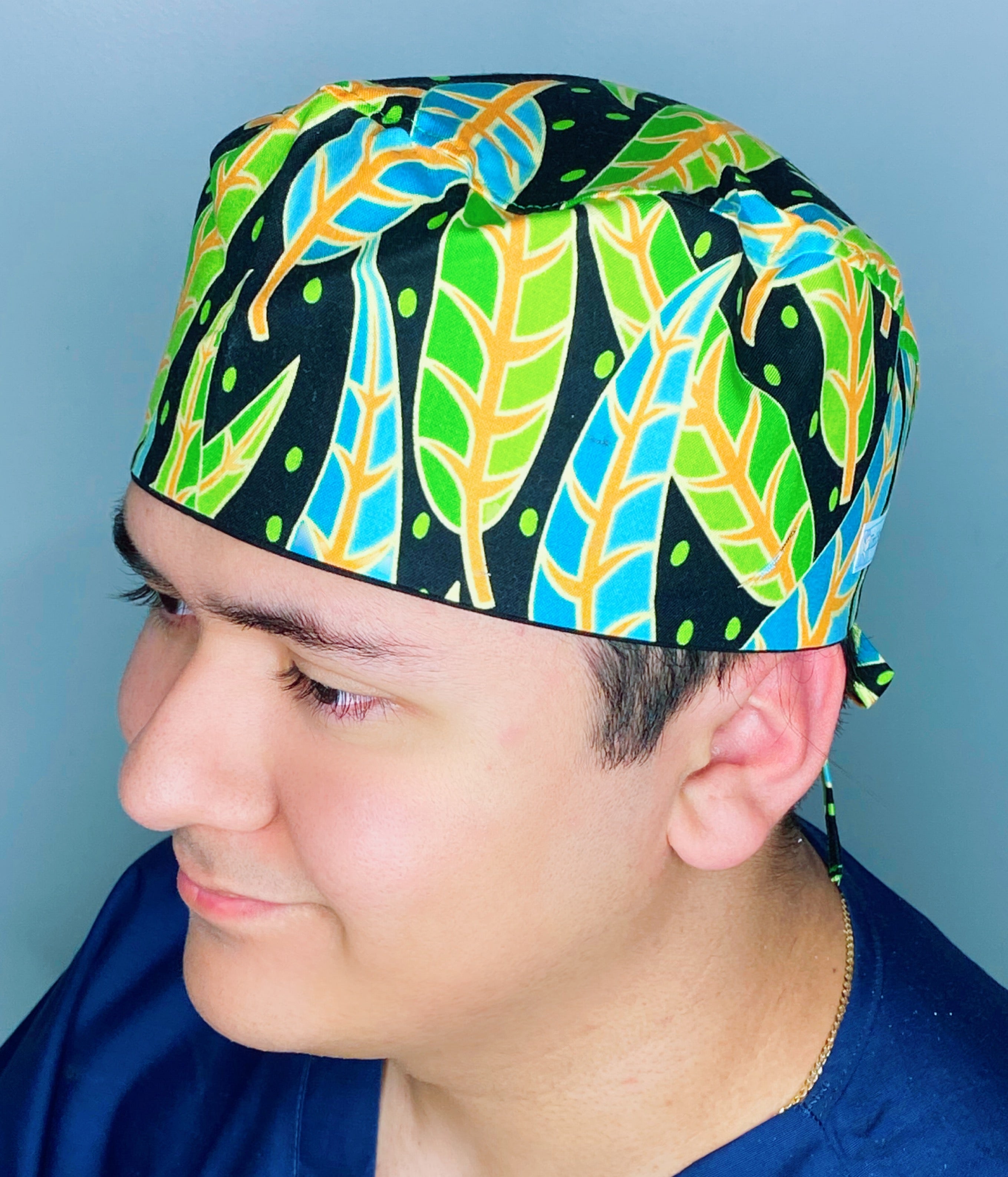 Leaf Green Floral Design Unisex Cute Scrub Cap