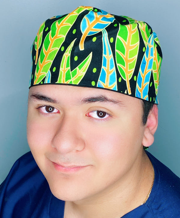 Leaf Green Floral Design Unisex Cute Scrub Cap