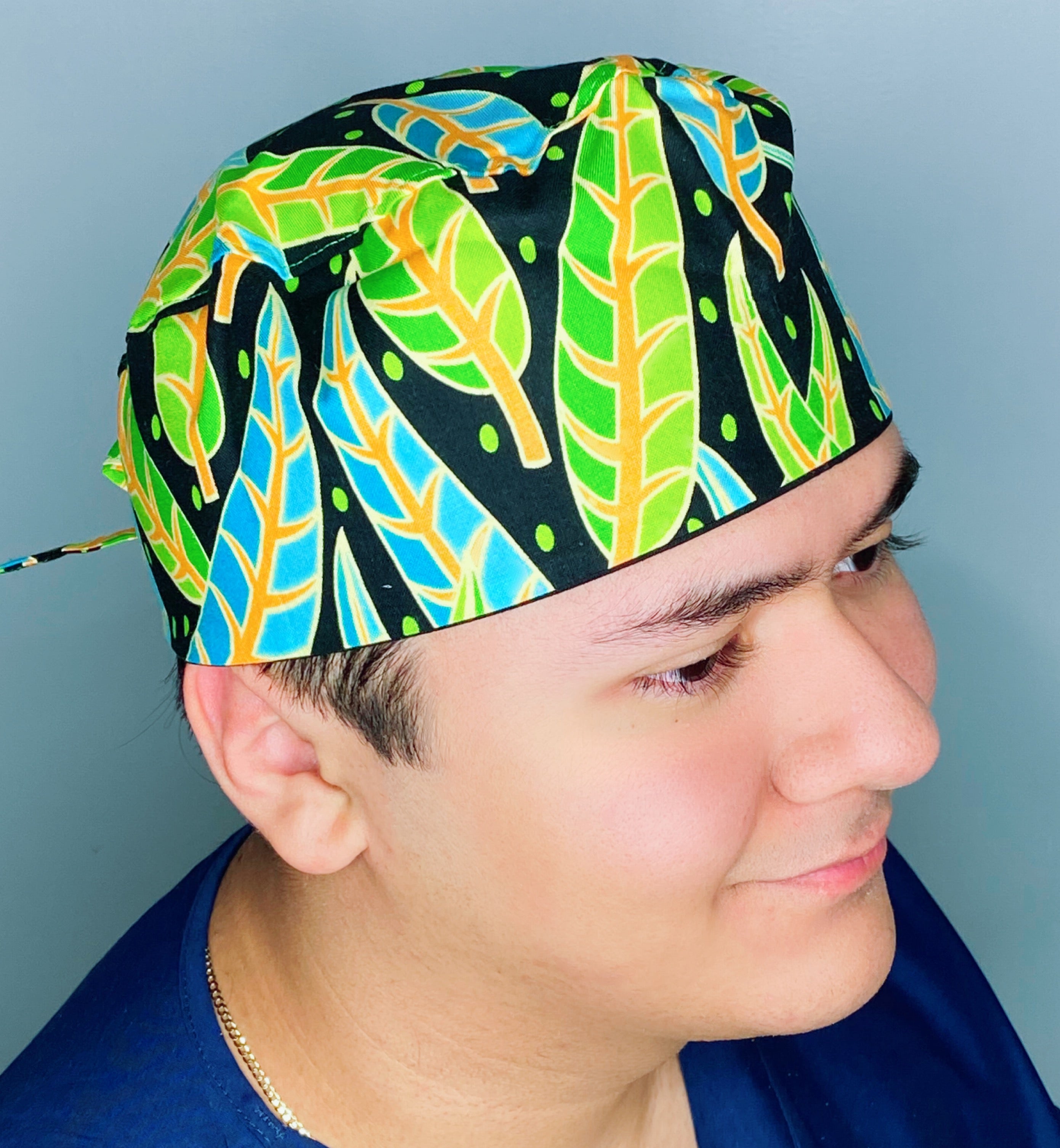 Leaf Green Floral Design Unisex Cute Scrub Cap
