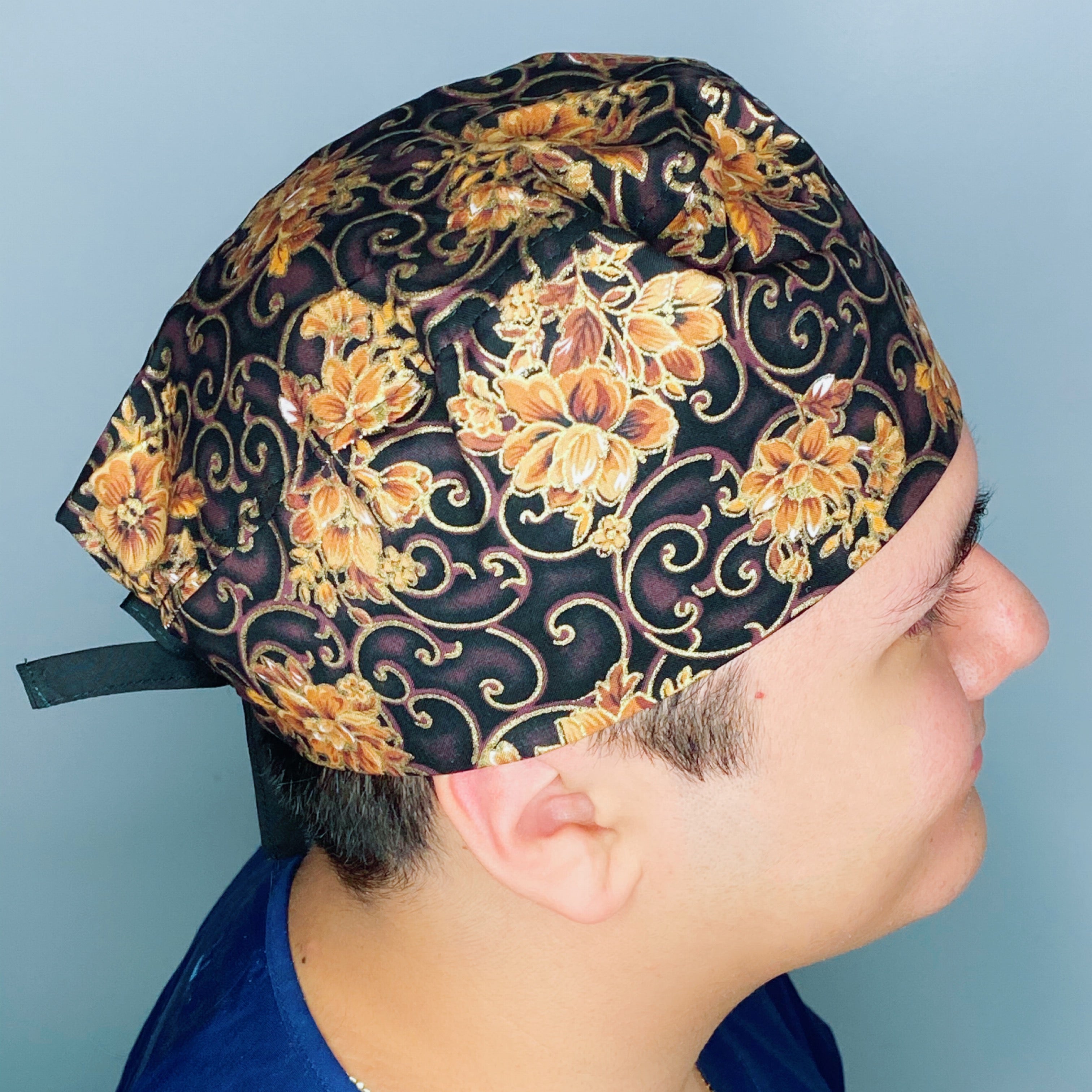Brown & Gold Glitter Arabesque Mandala Floral Design Unisex Cute Scrub Cap