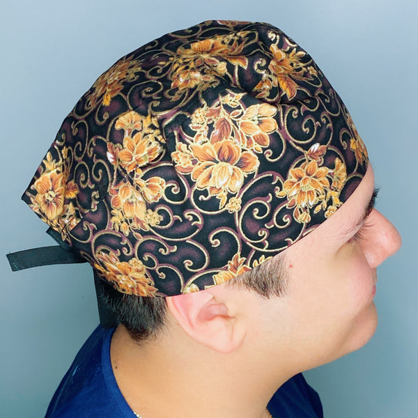 Brown & Gold Glitter Arabesque Mandala Floral Design Unisex Cute Scrub Cap