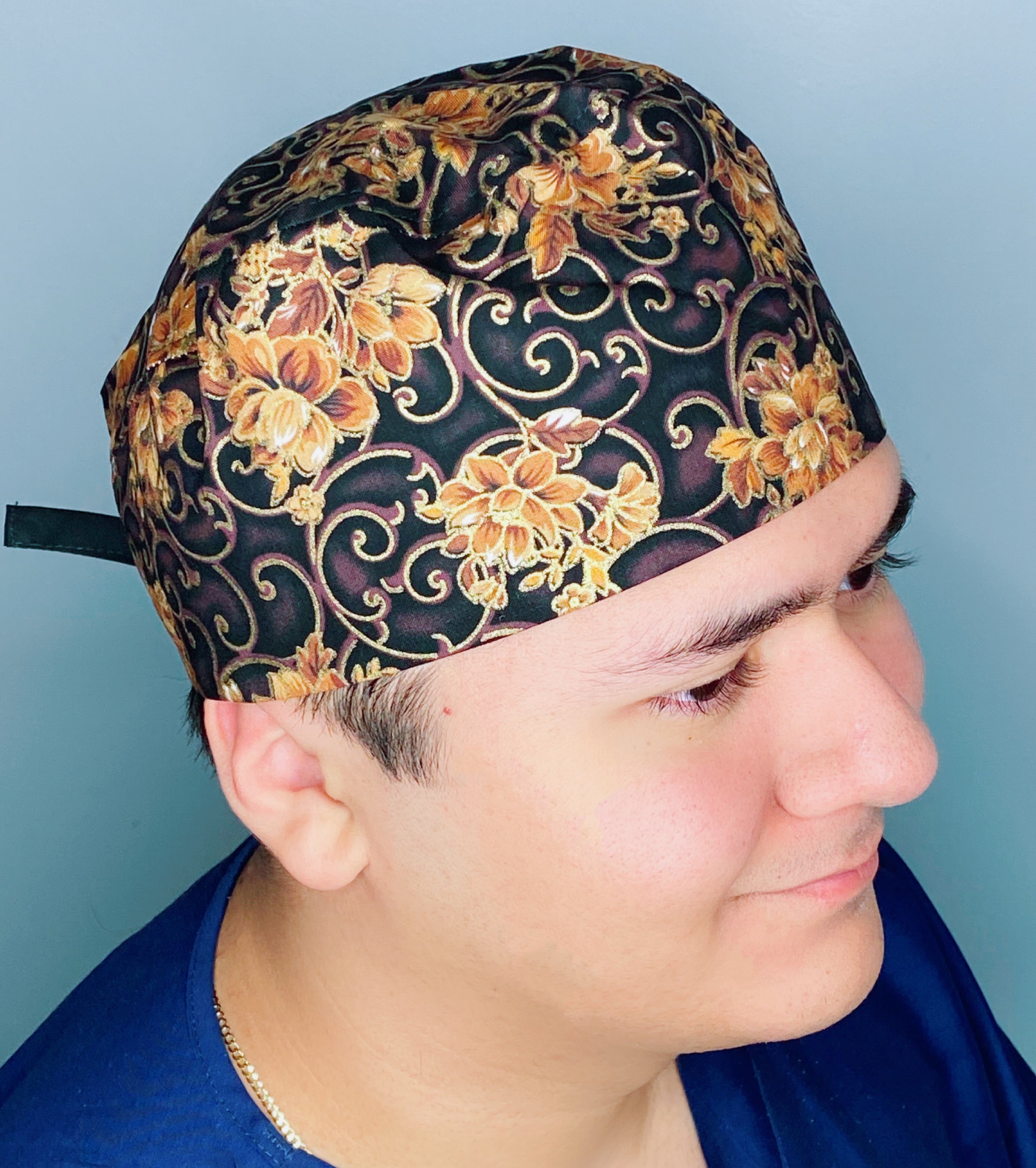 Brown & Gold Glitter Arabesque Mandala Floral Design Unisex Cute Scrub Cap
