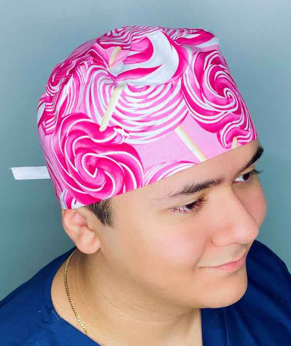 Pink Lollipops Candy Unisex Food Scrub Cap