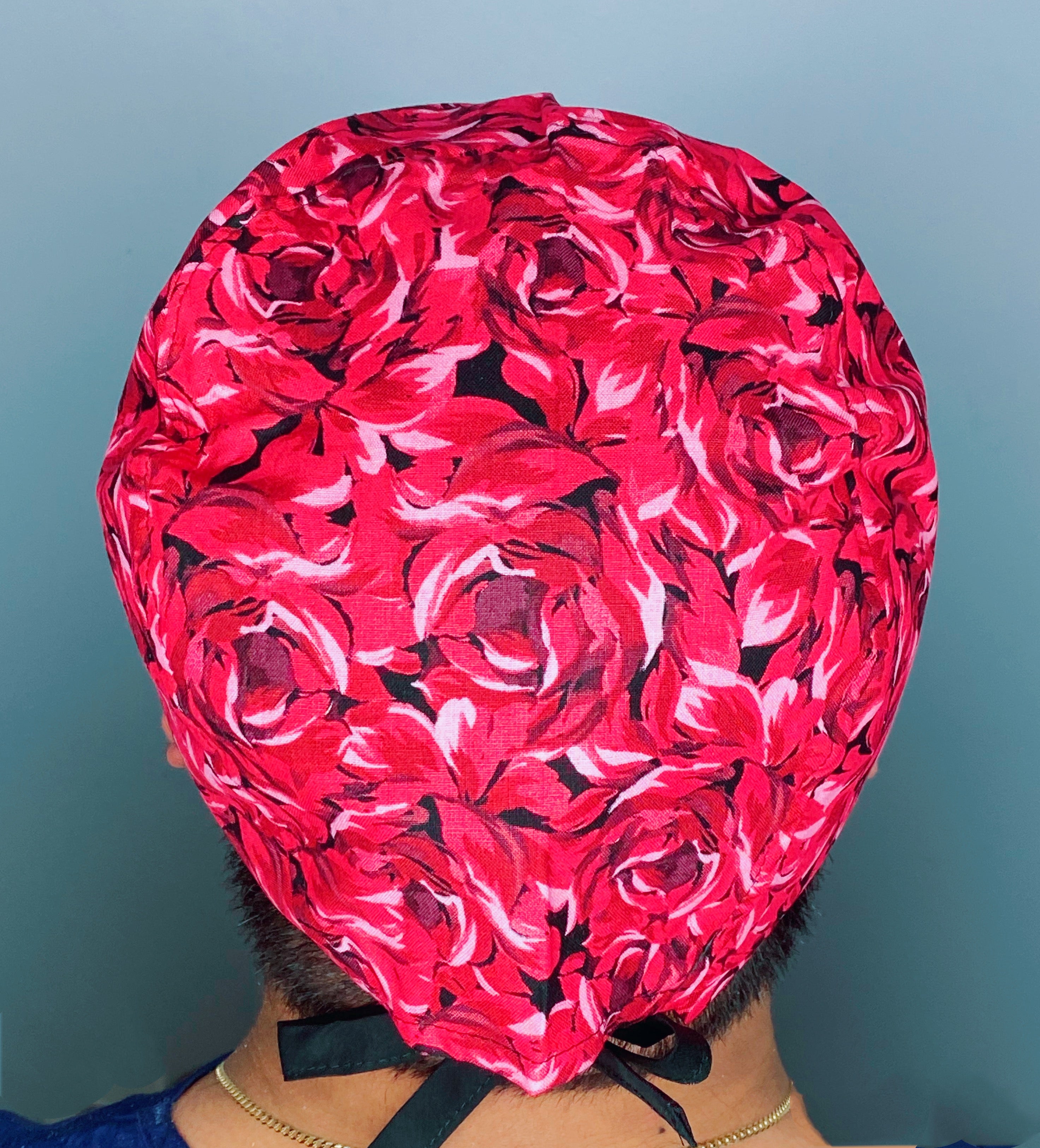 Bright Red Floral Design Unisex Cute Scrub Cap