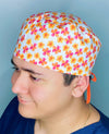 Small Orange & Pink Daisies on White Floral Design Unisex Cute Scrub Cap