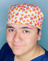 Small Orange & Pink Daisies on White Floral Design Unisex Cute Scrub Cap