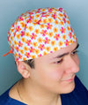 Small Orange & Pink Daisies on White Floral Design Unisex Cute Scrub Cap