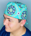 Turquoise Arabesque Mandala Floral Design Unisex Cute Scrub Cap