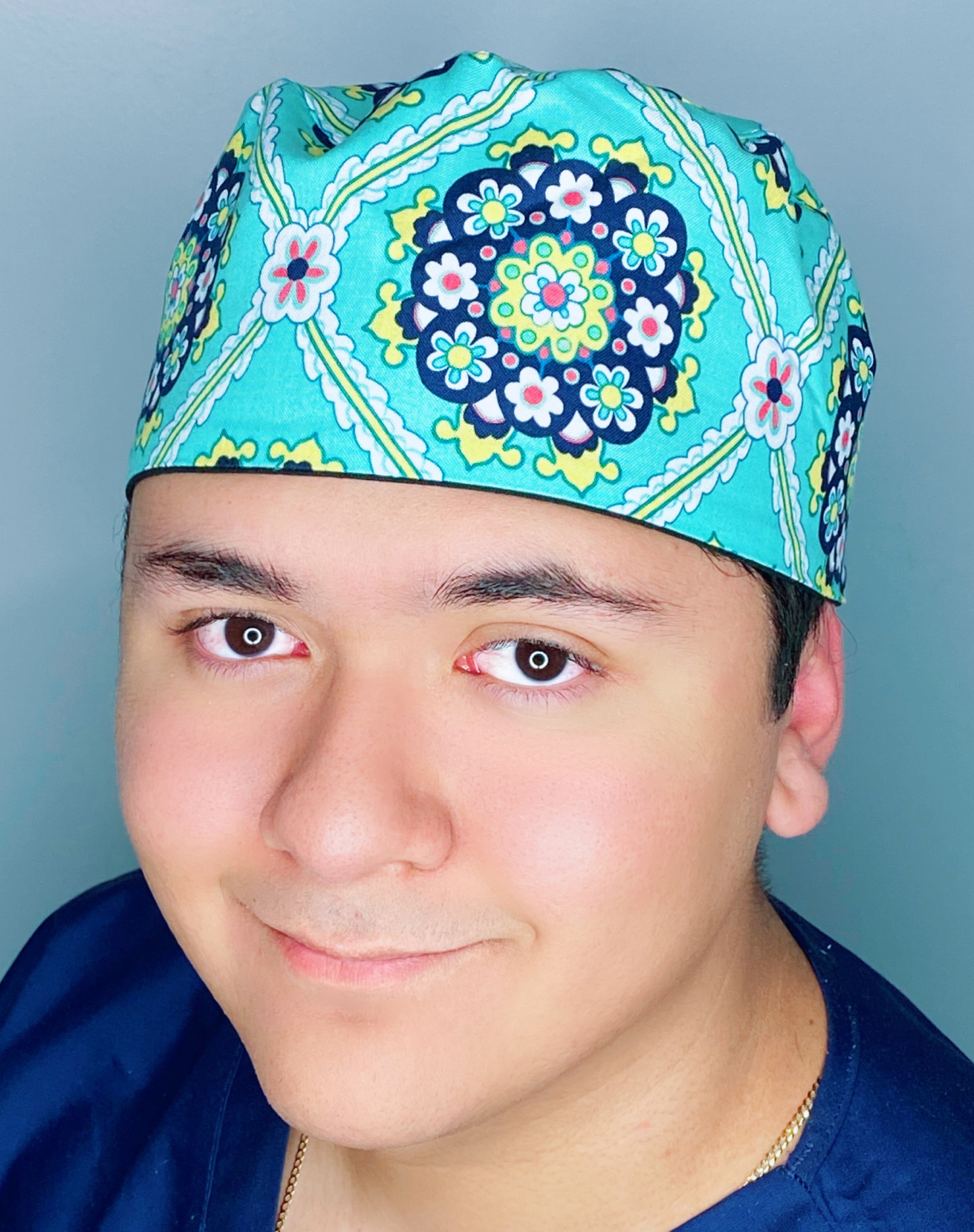 Turquoise Arabesque Mandala Floral Design Unisex Cute Scrub Cap
