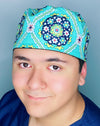 Turquoise Arabesque Mandala Floral Design Unisex Cute Scrub Cap