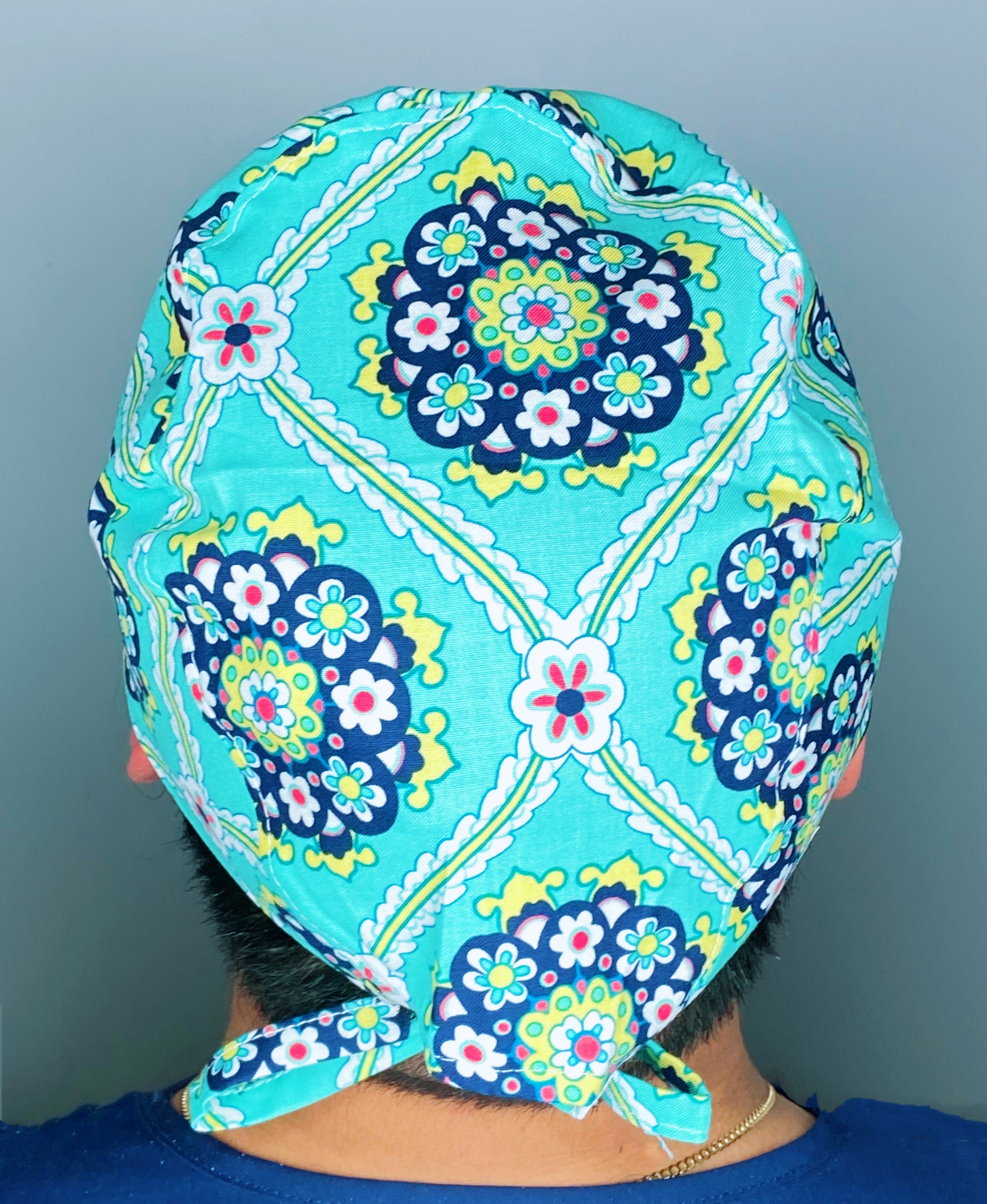 Turquoise Arabesque Mandala Floral Design Unisex Cute Scrub Cap