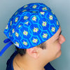 Lime Green Flowers on Blue Arabesque Mandala Floral Design Unisex Cute Scrub Cap