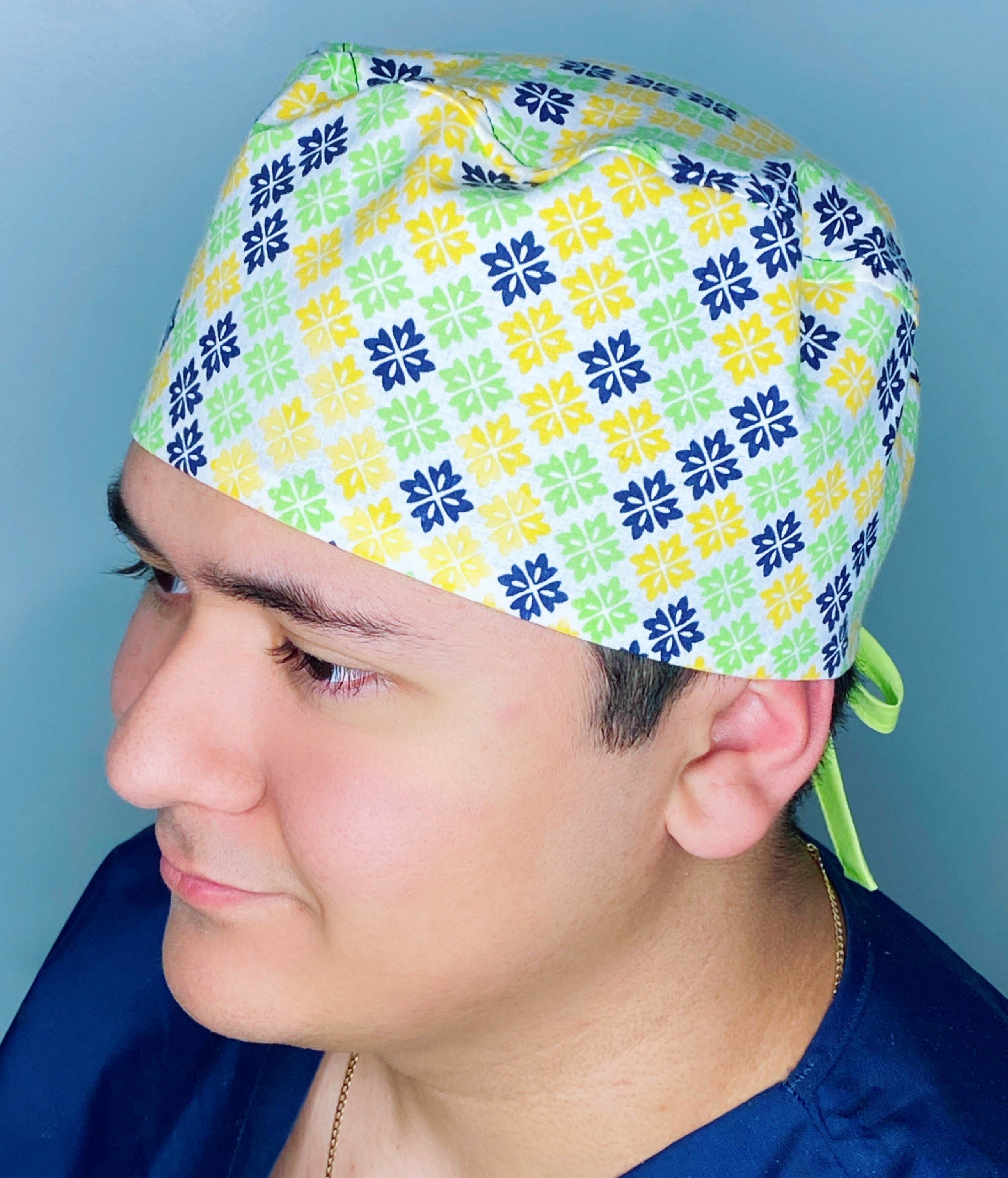 Small Colorful Flowers on White Arabesque Mandala Floral Design Unisex Cute Scrub Cap