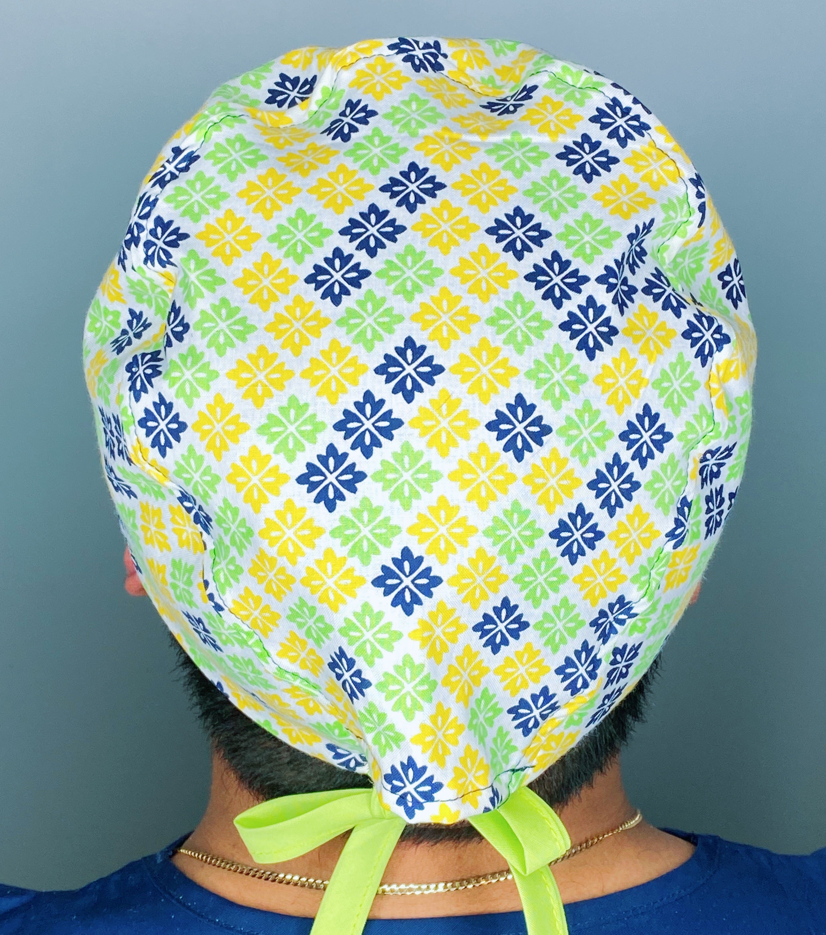 Small Colorful Flowers on White Arabesque Mandala Floral Design Unisex Cute Scrub Cap